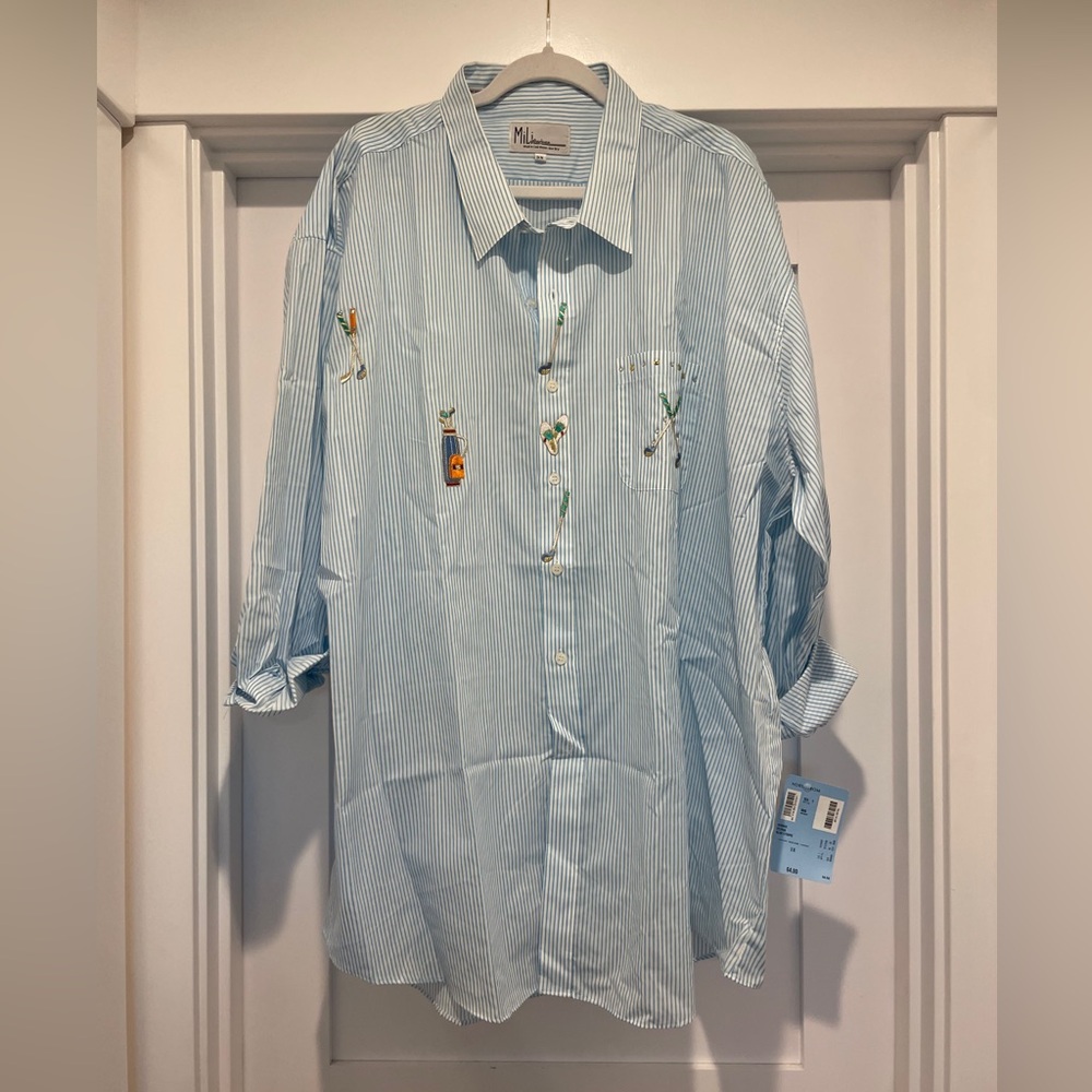 MiliDesigns shirt, NWT size 3X, embroidered designs, golf pattern